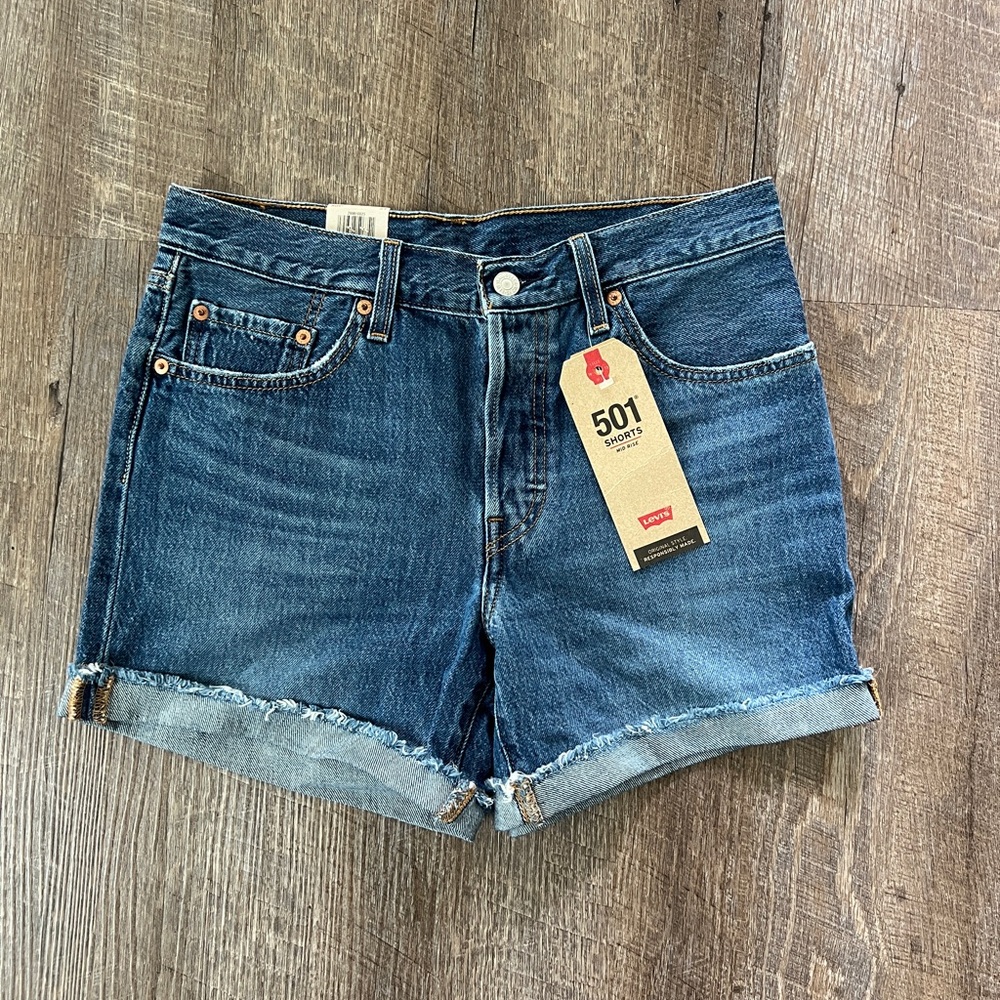 Levi's Women's Blue Denim Rolled Hem 501 Shorts